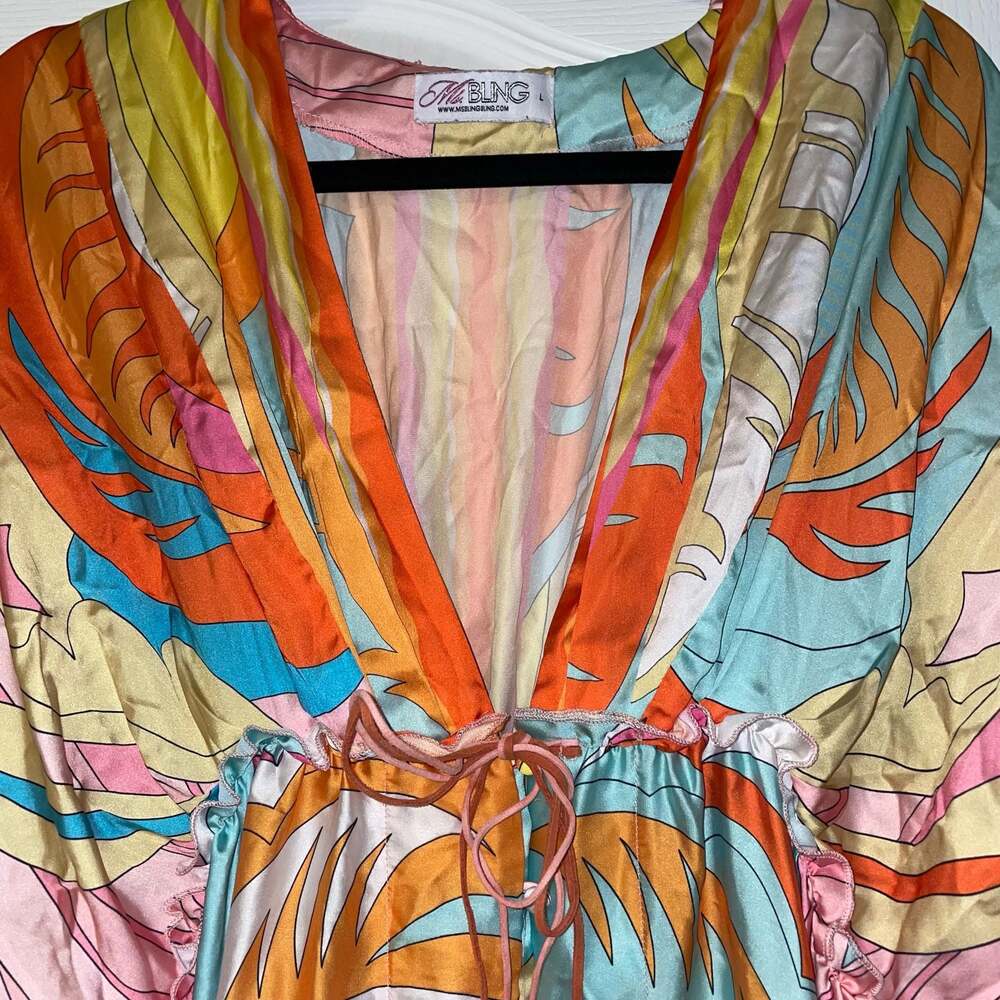 Ms. Bling Women's Tropical Print V-Neck Button-Front Maxi Beach Dress - Picture 3 of 9